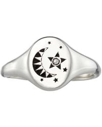 Posh Totty Designs - Sterling Silver Celestial Diamond Signet Ring - Lyst