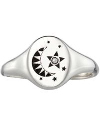 Posh Totty Designs - Sterling Silver Celestial Diamond Signet Ring - Lyst