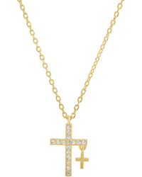 Kylie Harper - Diamond Cz Double Cross Pendant Necklace - Lyst