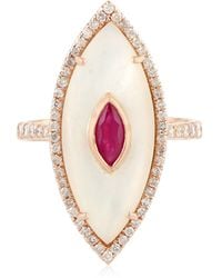 Artisan - Rose 18K Rose Mother Of Pearl, Ruby & Diamond Marquise Ring - Lyst