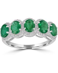 Artisan - Emerald & Diamond Five-Stone Halo Band Ring - Lyst