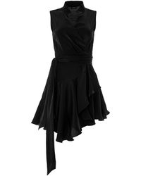 Lita Couture - Ruffle Trimmed Asymmetric Silk Dress - Lyst