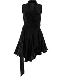 Lita Couture - Ruffle Trimmed Asymmetric Silk Dress - Lyst