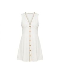 Modenaire - Contrast Trim Mini Dress Button Front - Lyst