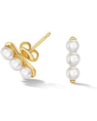 Dower & Hall - Triple Luna Pearl Bar Studs - Lyst