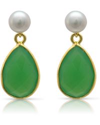 Pearls of the Orient Online - Clara Cultured Freshwater Pearl & Onyx Chrysophase Drop Earrings - Lyst