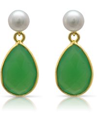 Pearls of the Orient Online - Clara Cultured Freshwater Pearl & Onyx Chrysophase Drop Earrings - Lyst