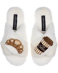 Laines London - Classic Laines Slippers With Coffee Cup & Croissant Brooches - Lyst