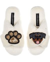 Laines London - Neutrals Classic Laines Slippers With Paw & Rottweiler Brooches - Lyst