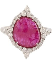 Artisan - 18k White Gold Natural Ruby Diamond Cocktail Ring Handmade Jewelry - Lyst