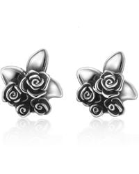 Unaloe - Sterling Rose Stud Earrings – Floral Carved Leaf Design – Handmade Italian Jewelry For - Lyst