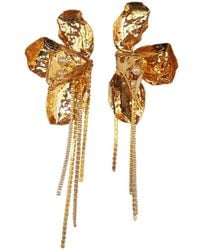 Laura Daili - Golden Floral Statement Earrings - Lyst
