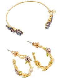 Fable England - Wildflower Hoop Earrings & Pansy Pearl Bangle Set - Lyst