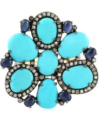 Artisan - 18k Yellow Gold 925 Sterling Silver Turquoise Sapphire Cocktail Ring Jewelry - Lyst