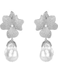 LÁTELITA London - Baroque Pearl White Flower Drop Earrings Silver - Lyst