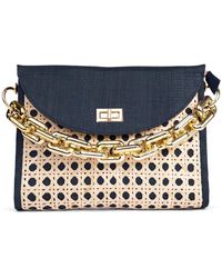 Soli & Sun - The Soleil Black Rattan Woven Clutch With Large Gold Chain - Lyst