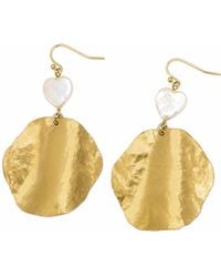 Rare Matters Jewelry - Hammered Brass Disc & Freshwater Pearl Heart Statement Earrings - Lyst