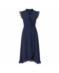 Yumi' - Polka Dot Midi Wrap Frill Dress - Lyst