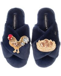 Laines London - Classic Laines Slippers With Rooster & Nest Of Eggs Brooches - Lyst