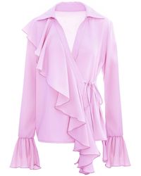 BLUZAT - Lilac Ruffled Wrap Blouse - Lyst