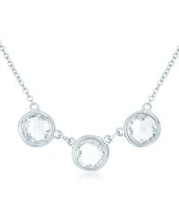 Genevive Jewelry - Sterling Plated With Three Round Clear Cubic Zirconia Necklace - Lyst