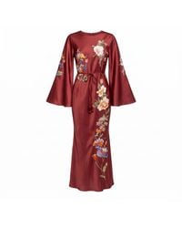 Tantra Spain Sl - Maxi Dress With A Japanese Floral Print And A Round Neckline Burgandy - Lyst