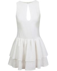 House of Ika - Keyhole Tiered Linen Mini Dress - Lyst