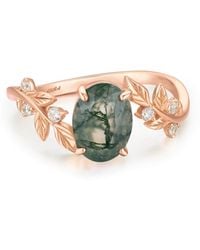 Azura Jewelry New York - Between The Leaf Oval Moss Agate Ring Solid - Lyst