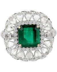 Artisan - 18k White Gold Natural Emerald Pave Diamond Cocktail Ring Gift Jewelry - Lyst
