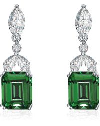 Genevive Jewelry - Sterling Emerald Cubic Zirconia Drop Earrings - Lyst
