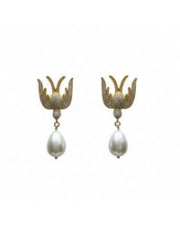 Silver & Elegant Co. - Golden Bird Pearl Thick Plated Bronze Earrings - Lyst