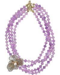 Farra - Multi-Layers Jade With Flower Charm Necklace - Lyst