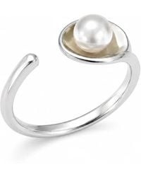 Angel Barocco - Sterling Freshwater Pearl Leaf Open Ring - Lyst
