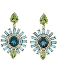 Artisan - 18K Topaz, Peridot And Diamond Sunburst Drop Earrings - Lyst