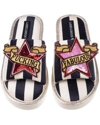 Laines London - Flatform Stripe Open Toe Slippers With & Fucking Fabulous Brooches - Lyst