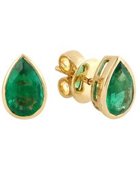 Artisan - Pear Cut Emerald Gemstone Bezel Set In 18k Yellow Gold Designer Stud Earrings - Lyst