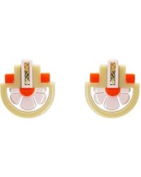 Gissa Bicalho - Neutrals Acrylic Handmade Earring Three Flowers Kahki - Lyst