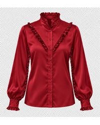 Carloslines - Ruffle Stand Collar Long Sleeve Shirt - Lyst