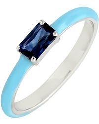 Artisan - Blue Sapphire 18k White Gold Baguette Enamel Band Ring - Lyst