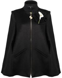 House of Laines London - Laines Couture Wool Blend Zip Cape With Embellished Lily Flower Brooch - Lyst