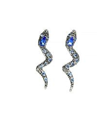 Addicted - Moire Serpent Shaped Earrings With Crystals - Lyst
