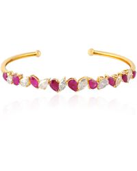Artisan - 18k Gold Natural Ruby & Diamond Cuff Bangle Handmade Jewelry - Lyst