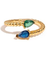 Ebru Jewelry - Sapphire & Emerald Teardrop Glow Adjustable Ring - Lyst