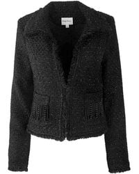Solgo Atelier - Tia Crop Shimmering Tweed Bouclé Jacket With Beaded Fringe Details - Lyst