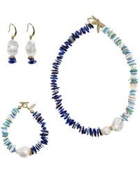Farra - Kyanite And Colorful Shell With Baroque Pearl Necklace Bracelet Earrings Set - Lyst