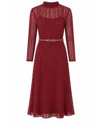 Yumi' - Burgundy High Neck Lace Midi Dress - Lyst