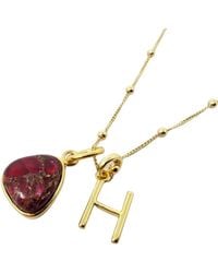 Sophelia - Vermeil Plated Garnet January Birthstone And Initial Charm Necklace - Lyst