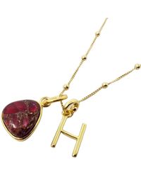 Harfi - Vermeil Plated Garnet January Birthstone And Initial Charm Necklace - Lyst