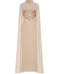 Frock and Frill - Neutrals Paloma Embellished Maxi Dress With Cape Detail - Lyst