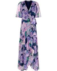Hope & Ivy - The Adele Flutter Sleeve Maxi Wrap Dress With Tie Waist - Lyst